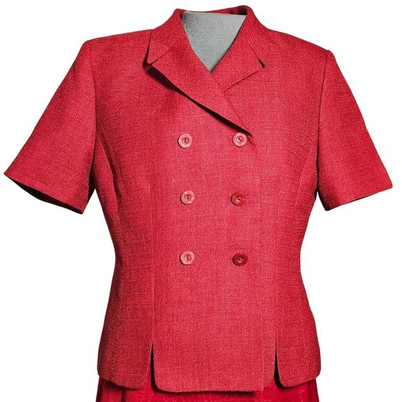 Red Short Sleeve Blazer Jacket Size 12 Peite - Picture 1 of 4